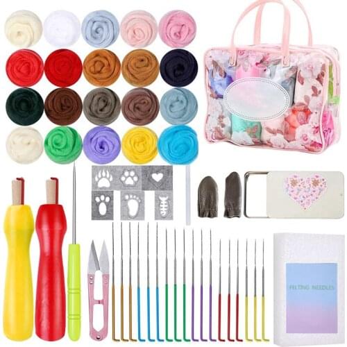 LMDZ Beginners Felting Kits Wool Needle Supplies Needle Poked Kitting Package with Wool Roving Foam Mat and Wool Felt Tools