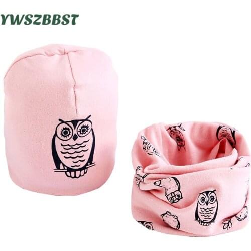 New Spring Autumn Baby Hat Set Cotton Stars Owls Boys Girls Warm Cap Scarf Kids Beanies Sets Winter Children Hats Scarf