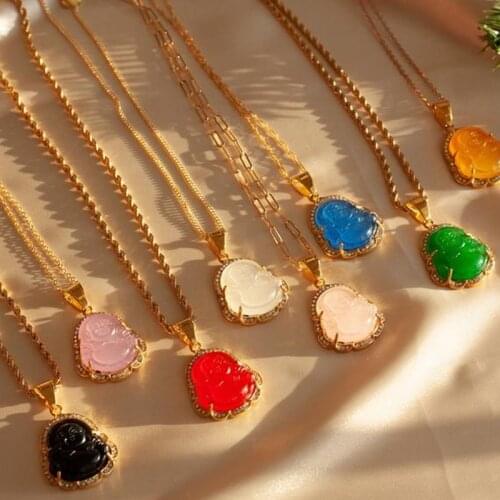 Charm Laughing Stainless Steel Buddha Pendant With Optional Chain For Women Antitarnish Gold Buddha Necklace Jewelry Birthday