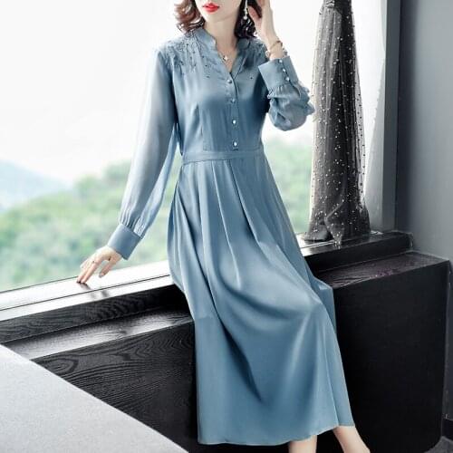 Dresses Women 2021 Spring and Autumn New High-quality Embroidered Silk Dress Plus Size Elegant Ladies Long Party Dress