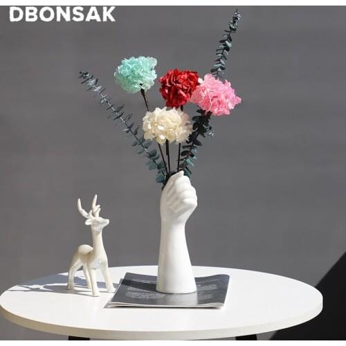 Hot Hand Shape Ceramic Vase Fisting Vase White Ceramic Flower Pot Flower Arrangement Home Living Room Hydroponic Ornaments