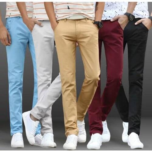 Casual Men Solid Color Pockets Cotton Long Pants Plus Size Straight Trousers