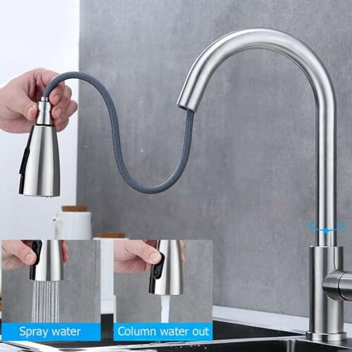Stretch Faucet Double Outlet Pull Out Wide Range Cleaning Taps Shampoo Sprayer Pull Out Kitchen Water Filter Tap