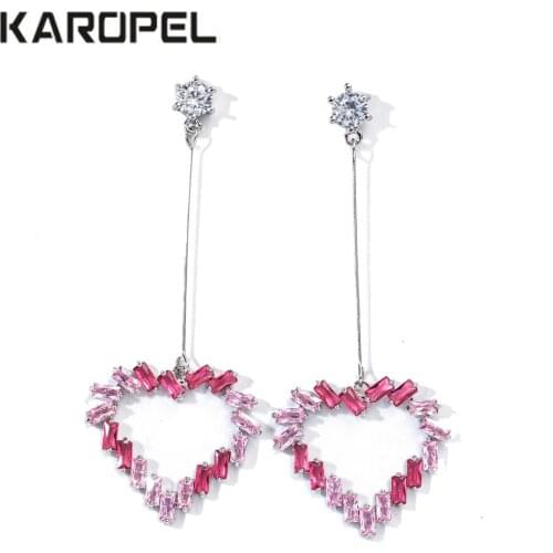 2019 New Luxury Colorful CZ Zircon Crystal Women Heart Shape Dangle Earrings for Wedding Tassel Cuff Earrings pendientes mujer m