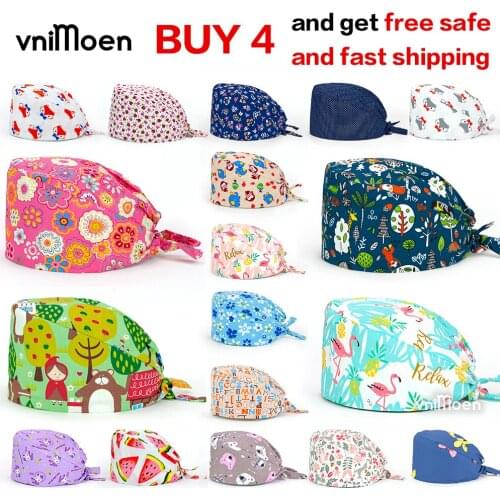Pattern Scrub Cap Tie Back Working Hat Cotton Washable Sweatband Beautician Dust Proof medici infermiera chirurgia Scrub Caps