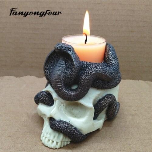 Snake skull candle holder silicone mold 3D epoxy manual diy mold resin plaster chocolate candle concrete tool