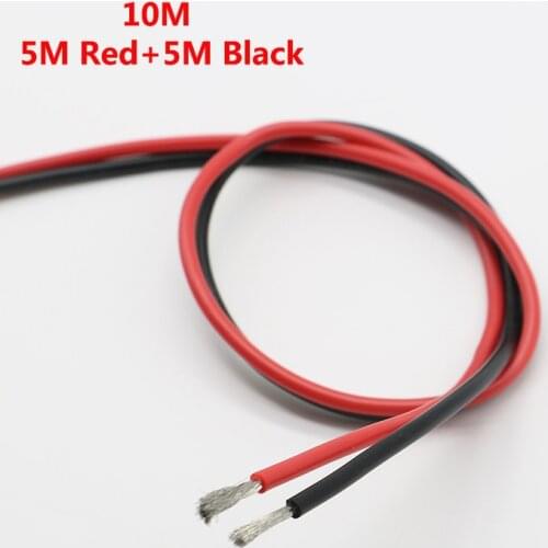 COMPSON 5M Red+ 5M Black Silicone Wire 16AWG 18AWG 20AWG 22AWG Black Red Heatproof Soft Silicone Silica Gel Cable