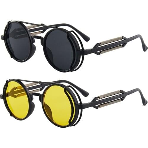 Punk Steampunk Sunglasses Double Spring Leg Glasses Fashion Trend Round Sunglasses Mens Brand Designer Gothic Style Products