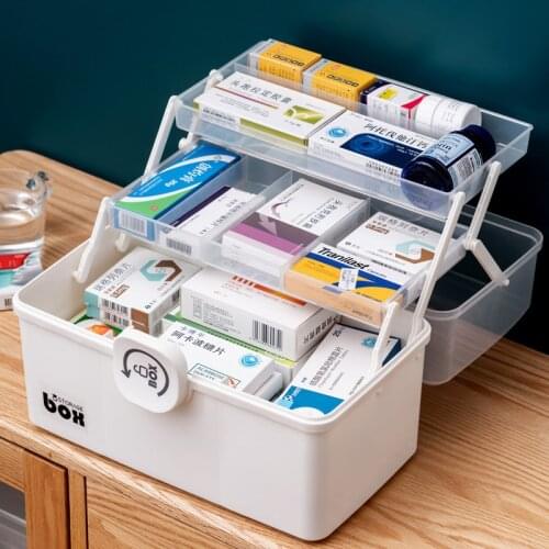 Three Tier Medicine Boxes Storage Box Large Capacity Drawer Organizer Folding Multi-Functional Portable Medicine First Aid Kit