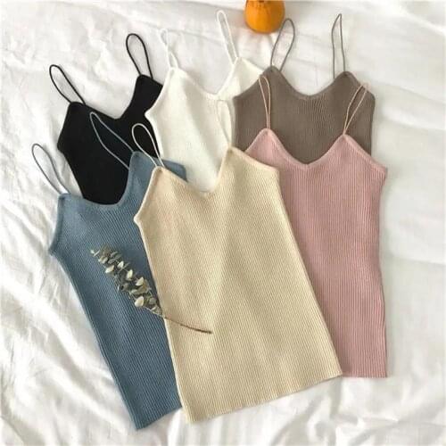Knitting Women Thin Wild Solid Camis Vest Women Tank Tops Female 2021 Summer Sexy Strap Basic Tops Slim Sleeveless Camisole