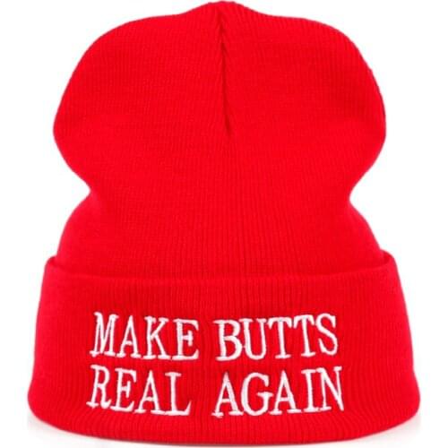 MAKE BUTTS REAL AGAIN letters embroidery casual men women Knitted winter hat hip-hop Skullies hat unisex cap warm hat