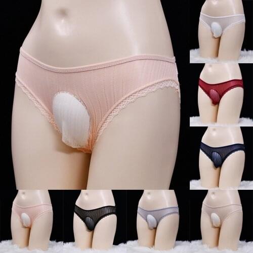 Sissy Convex Pouch Panties Mens Lace Bikini Transparent Briefs G-String Thongs Underwear Knickers Ultra-thin Low Rise Panties