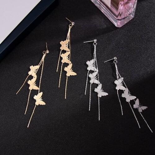 Korean Style Butterfly Drop Earrings for Women Temperament Tassel Long Animal Butterflies Earring Wedding Party Jewelry Gift