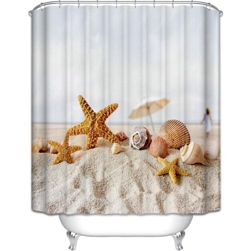 Customize 3D Shower Curtains Beach Shells Star Waves Scenery Pattern Waterproof Thicken Washable Bath Curtains Bathroom Products