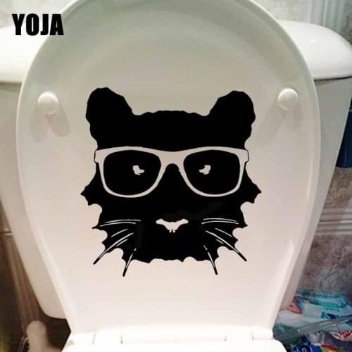 YOJA 22.6X23.5CM WC Toilet Decal Tiger Cool Cat Sunglasses Wall Sticker BedRoom Home Decoration T5-0172