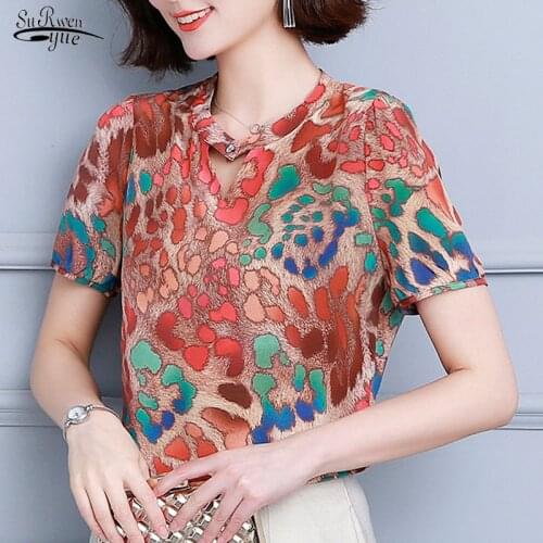 Blusas Mujer De Moda 2020 Summer Silk Women Shirt Short Sleeve Loose Chiffon Shirt Casual Plus Size Womens Tops and Blouses 9928