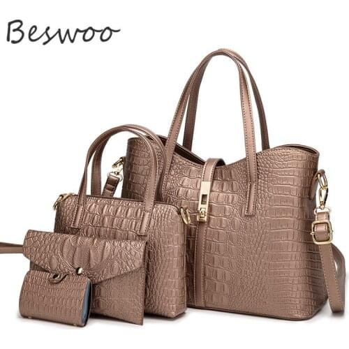 2021 Ladies Handbags 4 PCS Womans Commuter Bags Suit Alligator Print Fashion Shoulder Bag Purses and Handbags Luxury Designer