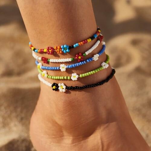 ZOVOLI Bohemian Style Colorful Flower Beads Anklet Bracelet For Women Adjustable Handmade Beach Ankle Bracelet Anklet Jewelry