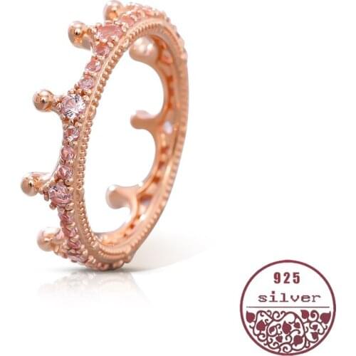 100% Sterling silver 925 fashion jewelry retro palace ladies elegant Crown ring to give girls Pink Romantic Royal Court Princess