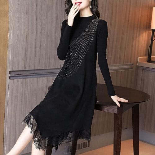 2021 Vintage Female Black Maxi Dresses Autumn Winter Plus Size Long Sleeve Dress Elegant Women Bodycon Party Vestidos Y544