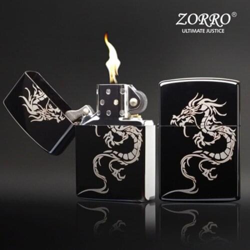 Zorro Kerosene Lighter Windproof Fuel Lighters Classic Black Ice Laser Retro Series Cigarettes Smoking Gift