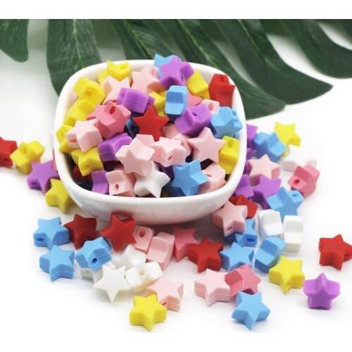 Cute-Idea 10PCs Star Silicone Beads Teether Pacifier Chain Chewable DIY Accessories Chain Teething Soft Baby Product Food Grade