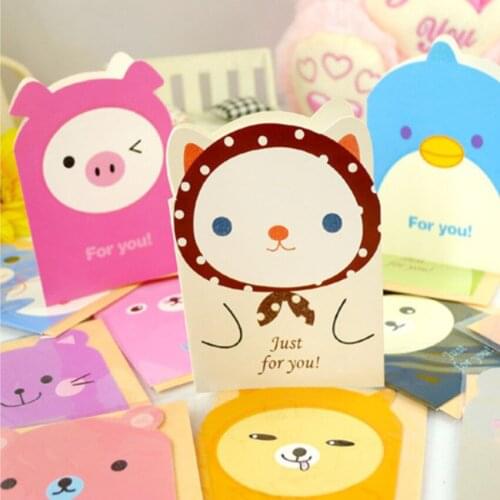 5Pcs/lot Cute animal cartoon Mini Card party invitation Greeting Card Birthday Gift Message Cards