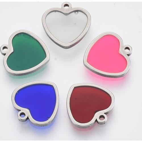 100pcs Mix 201 Stainless Steel Heart Blank Tag Pendants for necklace jewelry DIY making,with Epoxy Resin,12x12x1.5mm,Hole: 1.2mm