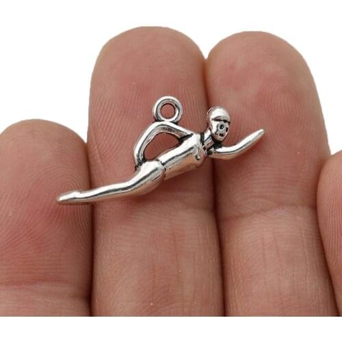 20pcs Antique Silver Plated Swimmer Charms Pendants for Jewelry Making Bracelet DIY Accessories Craft 29x12mm