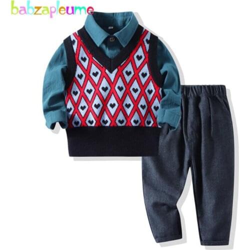 3Piece Spring Fall Baby Boy Clothing Fashion Gentleman Knitted Sweater+Long Sleeve Cotton Shirt+Pants Newborn Clothes Set 1941-1