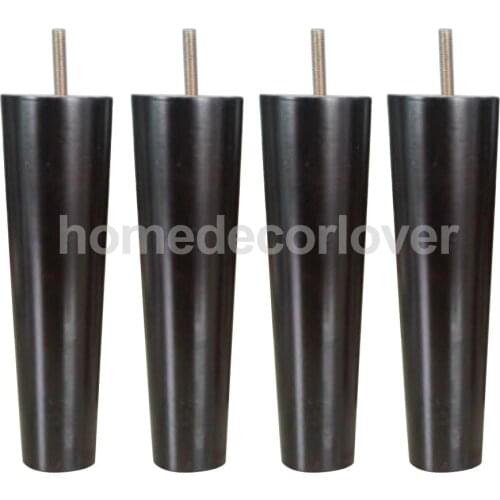 4Pcs 8inch Height Cone Shape Eucalyptus Solid Wood Furniture Sofa Legs Black
