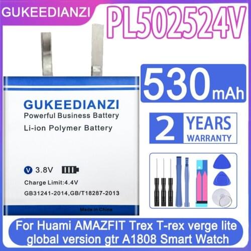 GUKEEDIANZI Replacement Battery PL502524V 530mAh For Huami AMAZFIT Trex T-rex verge lite global version gtr A1808 Smart Watch