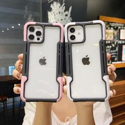 3 in 1 Acrylic Transparent Case For iPhone 11 12 Pro Max XR X XS Max Anti-fall Shockproof Case For iPhone 7 8 Puls SE Back Cover