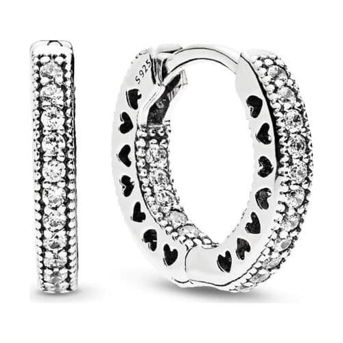 Free Shipping 2021 New Authentic 925 Sterling Silver Pavé Heart Hoop Earrings For Original Women DIY Jewelry S925 Earring