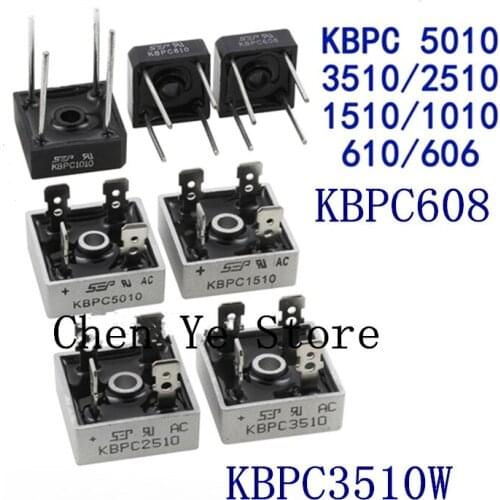 Free Shipping KBPC606 KBPC608 KBPC1010 KBPC1510 2510 3510 KBPC5010 KBPC3510W DIP-4 4pin 6A-50A 1000V Bridge Rectifiers
