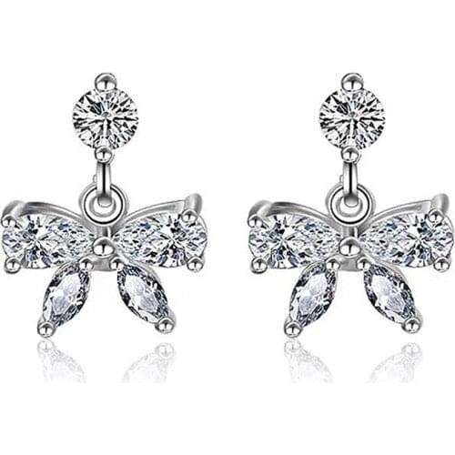 Shiny Cubic Zirconia Bowknot Pendants Earrings Crystal Rose Gold Silver Color Stud Earrings Fashion Jewelry Gifts for Women