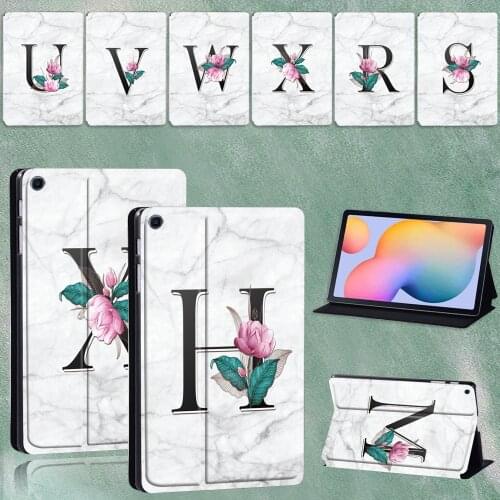 Tablet Case for Samsung Galaxy Tab S6 Lite 10.4 SM-P610 P615 White Marble Series Pattern Anti-fall Stand Cover Case+pen