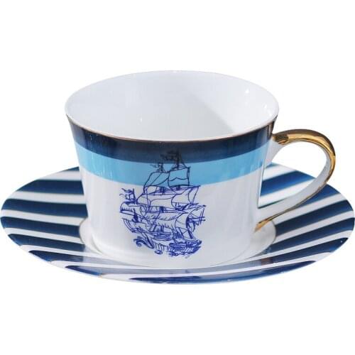 Top Grade Porcelain coffee cup and saucer bone china coffee set mosaic design outline in gold tea cup and saucer set saucer set