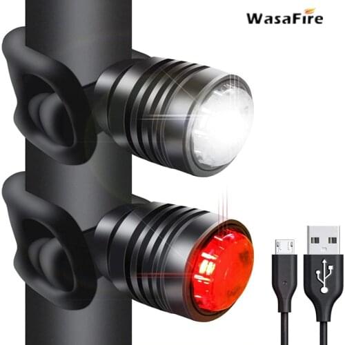 WasaFire 2pcs LED Bike Lights USB Rechargeable Bicycle Rear Light MTB Road Bike Taillight Safety Warning Cycling Front Tail Lamp