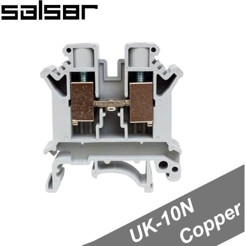 10PCS) Universal Terminal Blocks UK-10N 10mm2 800V 76A DIN Rail Mounted Copper Connector Barrier Screw Type UK10N