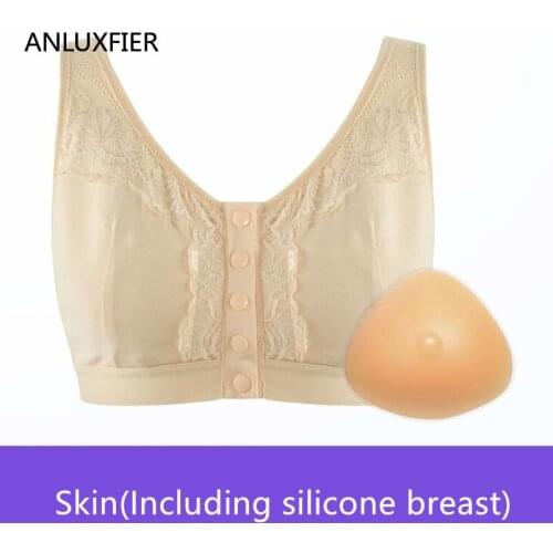 H4620 Female Silicone Breast Bra Set Women False Breast Mastectomy Without Steel Ring Full Cup Front Buckle Underwear Bras