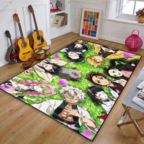 Demon Slayer Kimetsu No Yaiba Anime Rugs for Bedroom Tanjirou Nezuko Anime Decor Mats for Floor Round Area Rug Kids Boys Gift