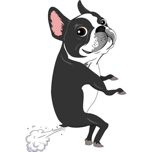 Hot Sell Cartoon Car Sticker Boston Dog Terrier Farts Vinyl Auto Accessories Car Window Decal PVC 16cm*12cm