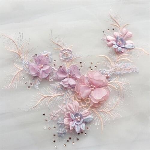 Maxsin 1 Pcs High Quality Beaded Lace Embroidery 3D Colorful Flower Wedding Dress Veil And Headdress Clothes Accessories Patch