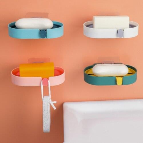 Soap Dish No Drilling Wall Mounted Soap Sponge Drain Holder Soap Rack Self Adhesive Soap Box Bathroom Accessories