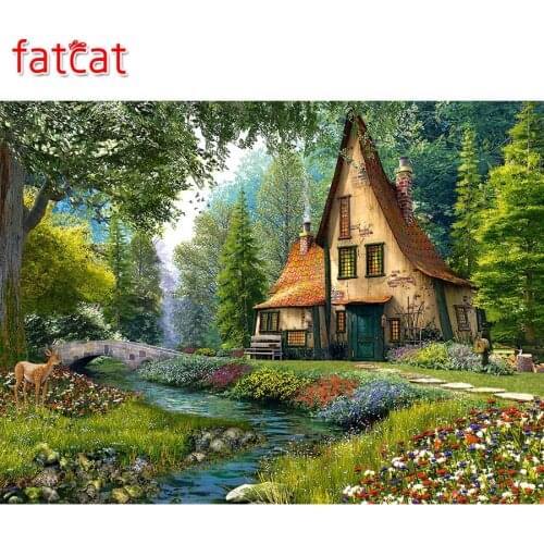 FATCAT 5d diy diamond painting full square park cottage diamond embroidery rhinestone round kits landscape wall decor AE158