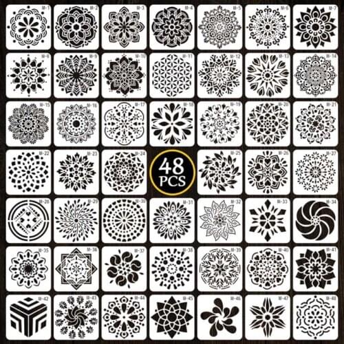 48pcs Mandala Dotted Tools Set for Painting Rock Stones Stencil Brush Drawing Pen Paint Tray Kit