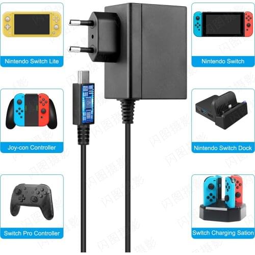 New 2021 For Nintendo Switch Power Adapter Fast Charging Portable Charger 15V/2.6A,5V /1.5A (Support TV Mode and Dock)