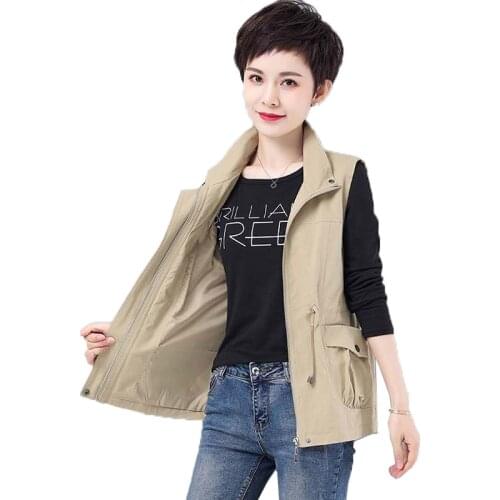 2021 New Womens Vest Coat Spring Autumn Slim Basic Zipper Jacket With Lining Ladies Sleeveless Jacket Plus Size 4XL Waistcoat C