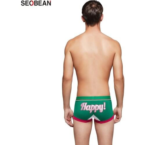 SEOBEAN New Mens Underwear Panties HAPPY Letter Printing Breathable U-pouch Bag Push Up Sexy Christmas Boxers